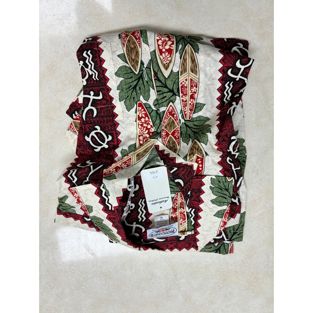 Pacific Legend Hawaiian Shirt Mens Medium Red Green Surfboard Cotton Made in USA